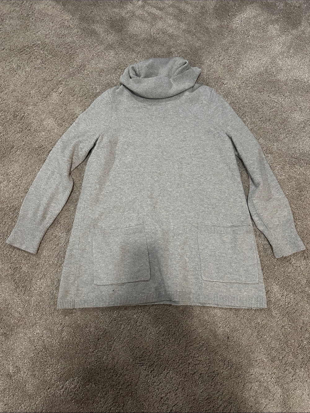 Cozy Gray Turtleneck Pocket Sweater